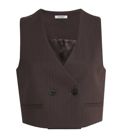 Sandro Paris Striped Waistcoat In Brown
