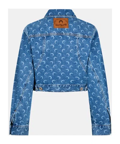 Marine Serre Moon Pattern Button Denim Jacket In Blue