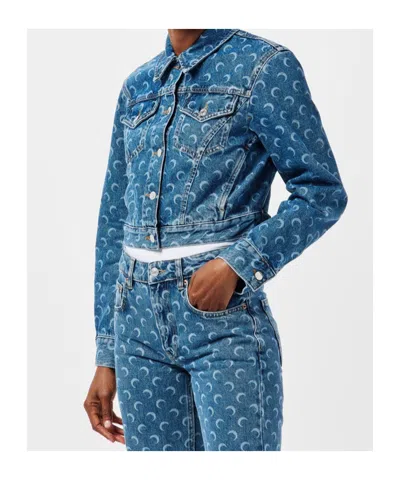 Marine Serre Moon Pattern Button Denim Jacket In Blue