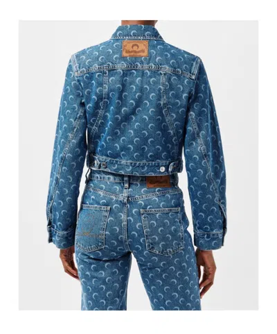 Marine Serre Moon Pattern Button Denim Jacket In Blue