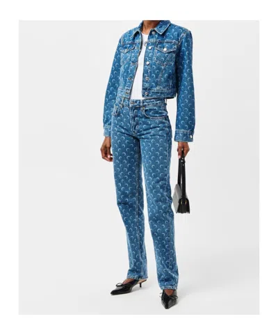 Marine Serre Moon Pattern Button Denim Jacket In Blue