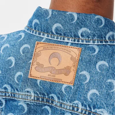 Marine Serre Moon Pattern Button Denim Jacket In Blue