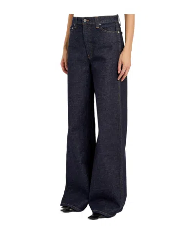 Khaite Solid Color Wide-leg Jeans In Blue