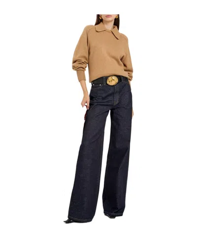 Khaite Solid Color Wide-leg Jeans In Blue