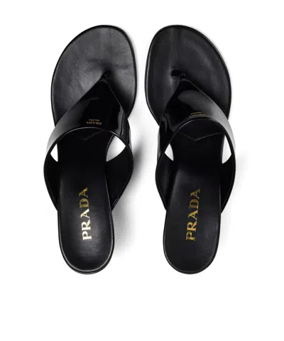 Prada Wedge Flip-flops In Black