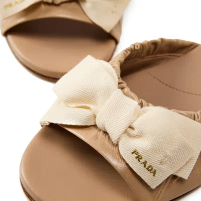 Prada Bow Flat Mules In Brown