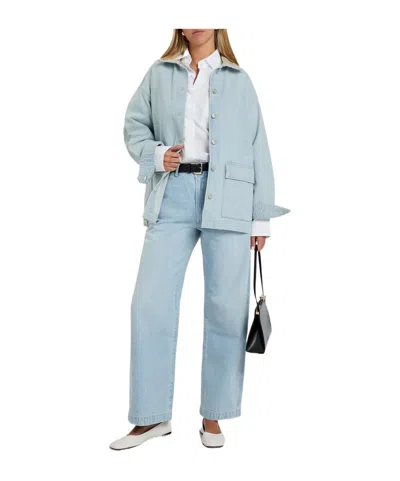 Agolde Leather-trim Denim Jacket In White