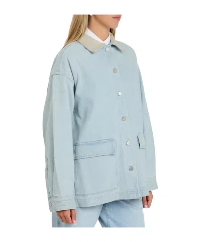 Agolde Leather-trim Denim Jacket In White