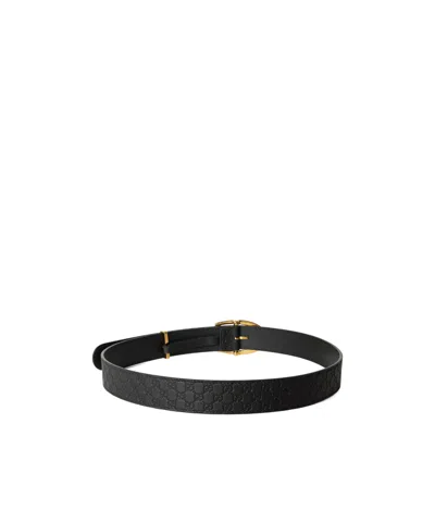 Gucci Solid Leather Belt In Black