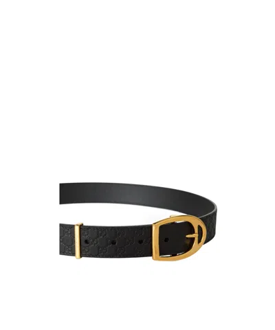 Gucci Solid Leather Belt In Black
