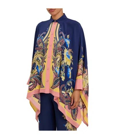 Etro Printed Asymmetric Silk Shirt In Multicolor