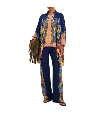 Etro Printed Asymmetric Silk Shirt In Multicolor