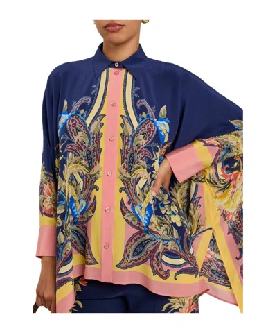 Etro Printed Asymmetric Silk Shirt In Multicolor