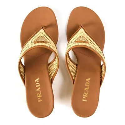 Prada Wedge Slide Sandals In Brown