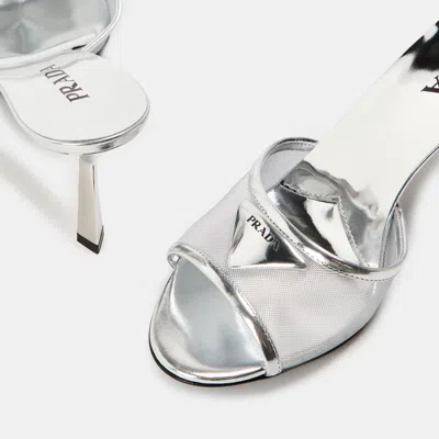 Prada Mule Heeled Sandals In White