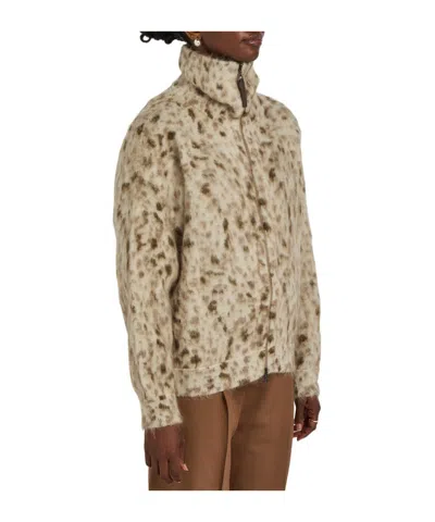Brunello Cucinelli Lynx-jacquard Brushed Mohair-blend Cardigan In Nude