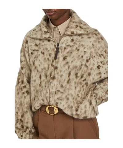 Brunello Cucinelli Lynx-jacquard Brushed Mohair-blend Cardigan In Nude