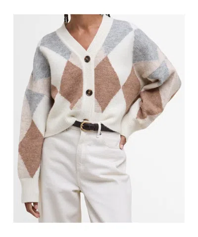 Barbour Diamond-pattern Wool-blend Cardigan In Multi
