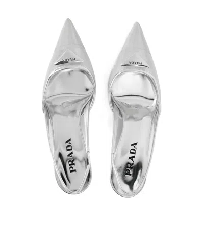 Prada Mesh Fabric Slingback Pumps In Silver