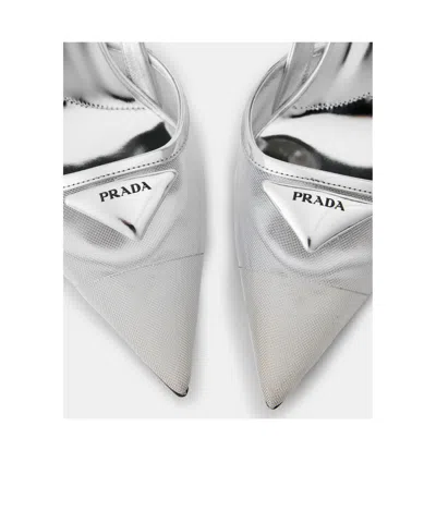 Prada Mesh Fabric Slingback Pumps In Silver