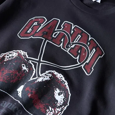Ganni Printed Crew Sweatshirt In Black