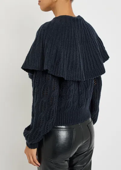 Frame Cape-effect Cable-knit Wool-blend Cardigan In Blue