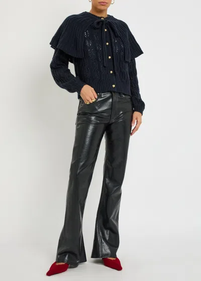 Frame Cape-effect Cable-knit Wool-blend Cardigan In Blue