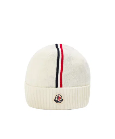 Moncler Striped Knit Hat In White