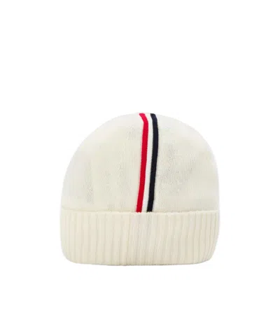 Moncler Striped Knit Hat In White