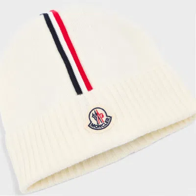 Moncler Striped Knit Hat In White