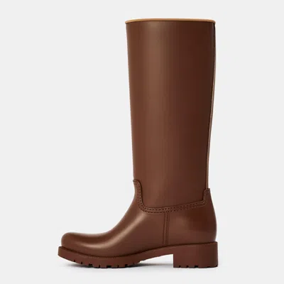 Max Mara Monogram Embossed Knee-high Leather Boots In Brown