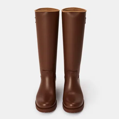 Max Mara Monogram Embossed Knee-high Leather Boots In Brown