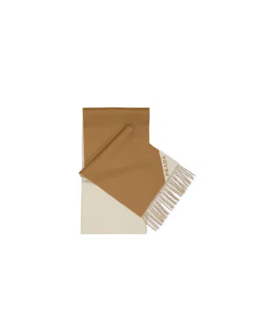 Prada Two-tone Fringed Edge Scarf Accessory In Brown