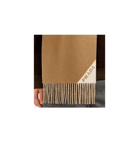 Prada Two-tone Fringed Edge Scarf Accessory In Brown