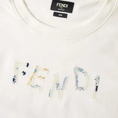 Fendi Cotton Crew Neck T-shirt With Tonal Embroidered Lettering In White