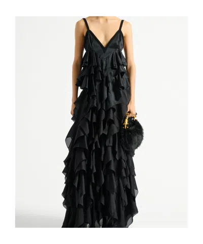 Balmain Satin Top With Thin Straps In Black