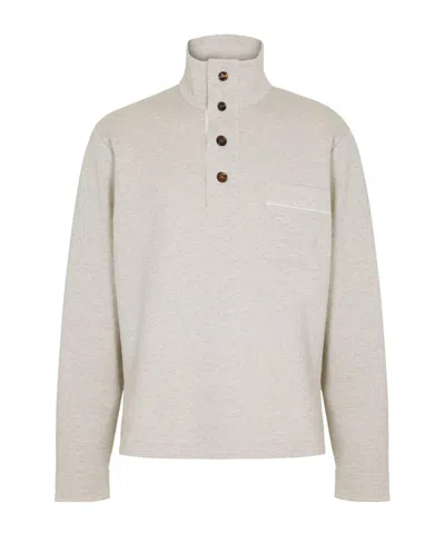 Tom Ford Cotton Sweatshirt With A Partial Front Button Closure In White