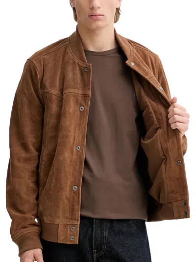 Allsaints Buttoned Leather Jacket In Brown