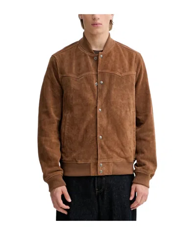 Allsaints Buttoned Leather Jacket In Brown
