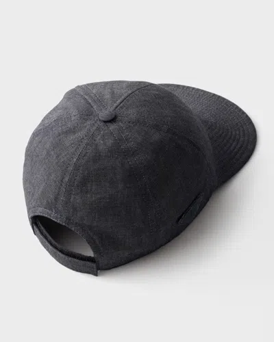 Prada Denim Baseball Cap In Black