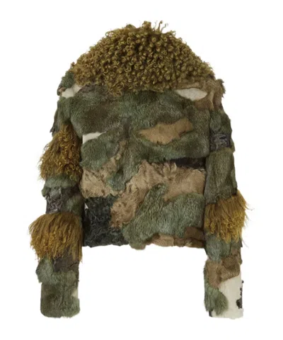 Fendi Green Patchwork Shearling Blouson In Green