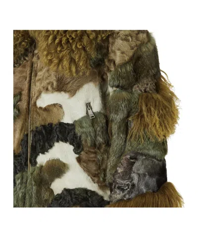 Fendi Green Patchwork Shearling Blouson In Green