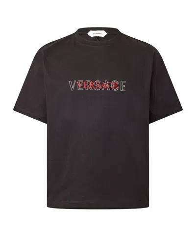 Versace T-shirt With Embroidered Logo In Multi