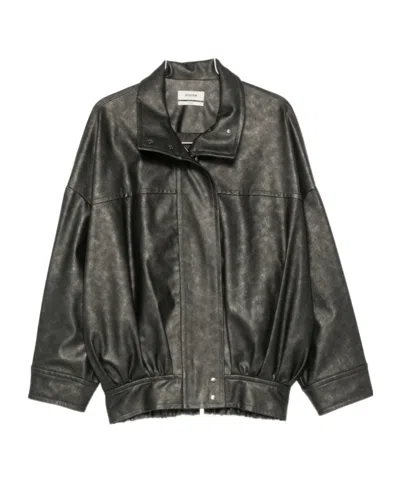 System Panelled High-neck Biker Jacket In Black
