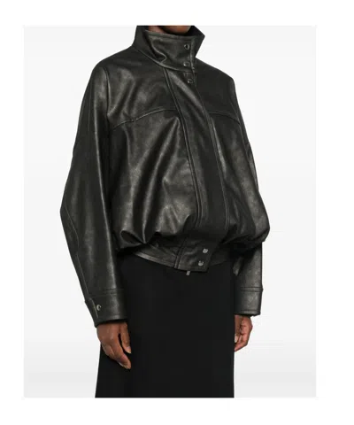 System Panelled High-neck Biker Jacket In Black
