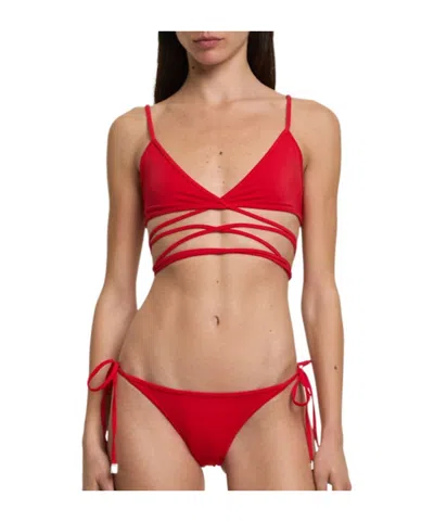 Attico Adjustable Strap Triangle Bikini Set In Red