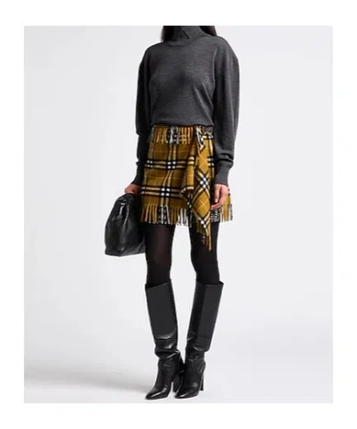 Burberry Women Wool And Cashmere Check Scarf Style Skirt In Multi