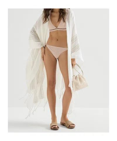 Brunello Cucinelli Striped Techno Jersey Bikini Bottoms In Nude