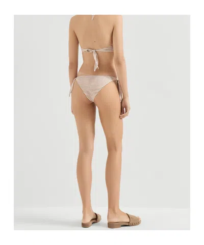 Brunello Cucinelli Striped Techno Jersey Bikini Bottoms In Nude