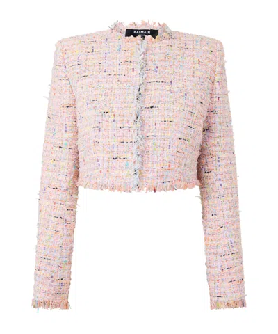 Balmain Tweed Blazer In Nylon-cotton Blend With Cupro Lining In Pink